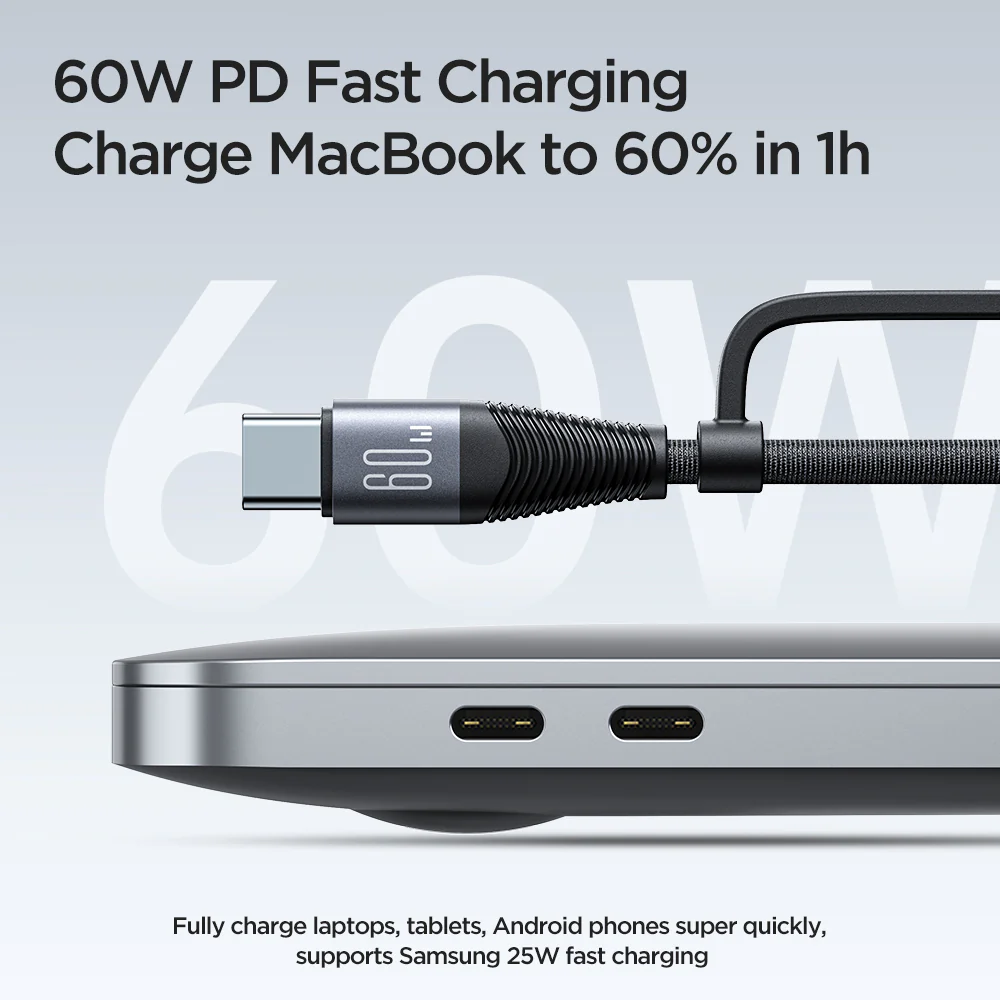 SA37-2T2 60W 4-in-1 Fast Charging Data Cable (USB-A+Type-C to Lightning+Type-C/Type-C to Lightning+Type-C) 1.2m-Black - Image 6