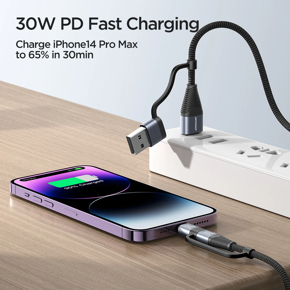 SA37-2T2 60W 4-in-1 Fast Charging Data Cable (USB-A+Type-C to Lightning+Type-C/Type-C to Lightning+Type-C) 1.2m-Black - Image 7