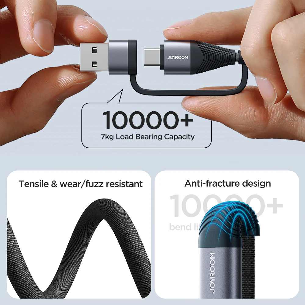 SA37-2T2 60W 4-in-1 Fast Charging Data Cable (USB-A+Type-C to Lightning+Type-C/Type-C to Lightning+Type-C) 1.2m-Black - Image 8