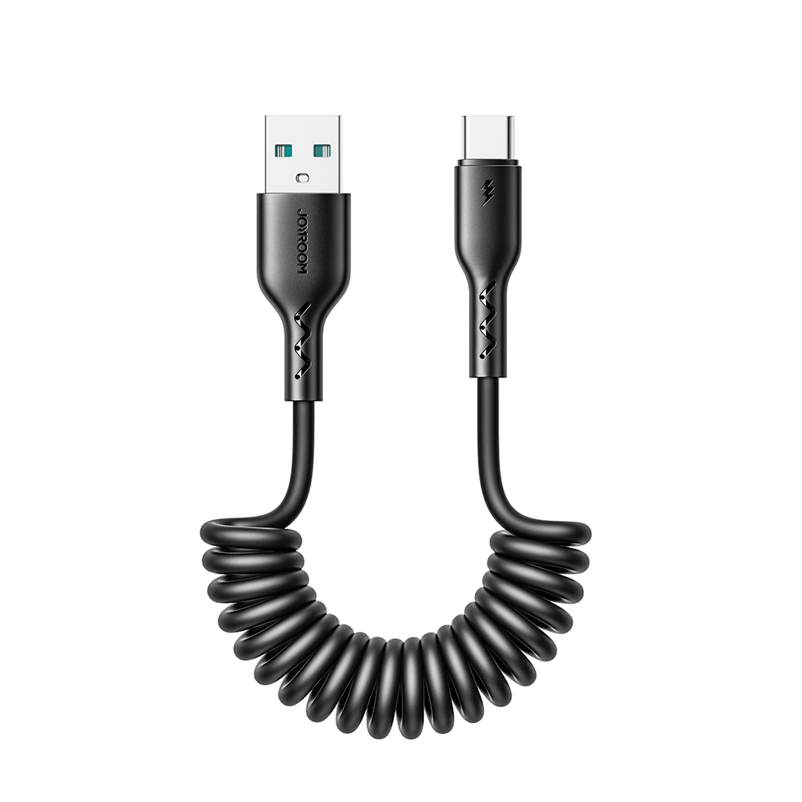 SA38-AC3/SA38-AL3  3A Coiled Fast Charging Data Cable for Car (Type-C/Lightning) 1.5m-Black - Image 2