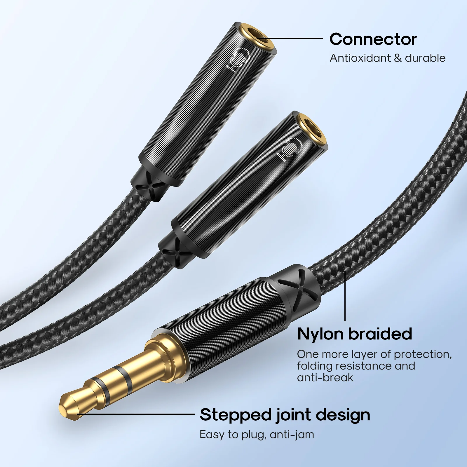 SY-A04 Headphone male to 2-female Y-splitter audio cable 0.2m-black - Image 3