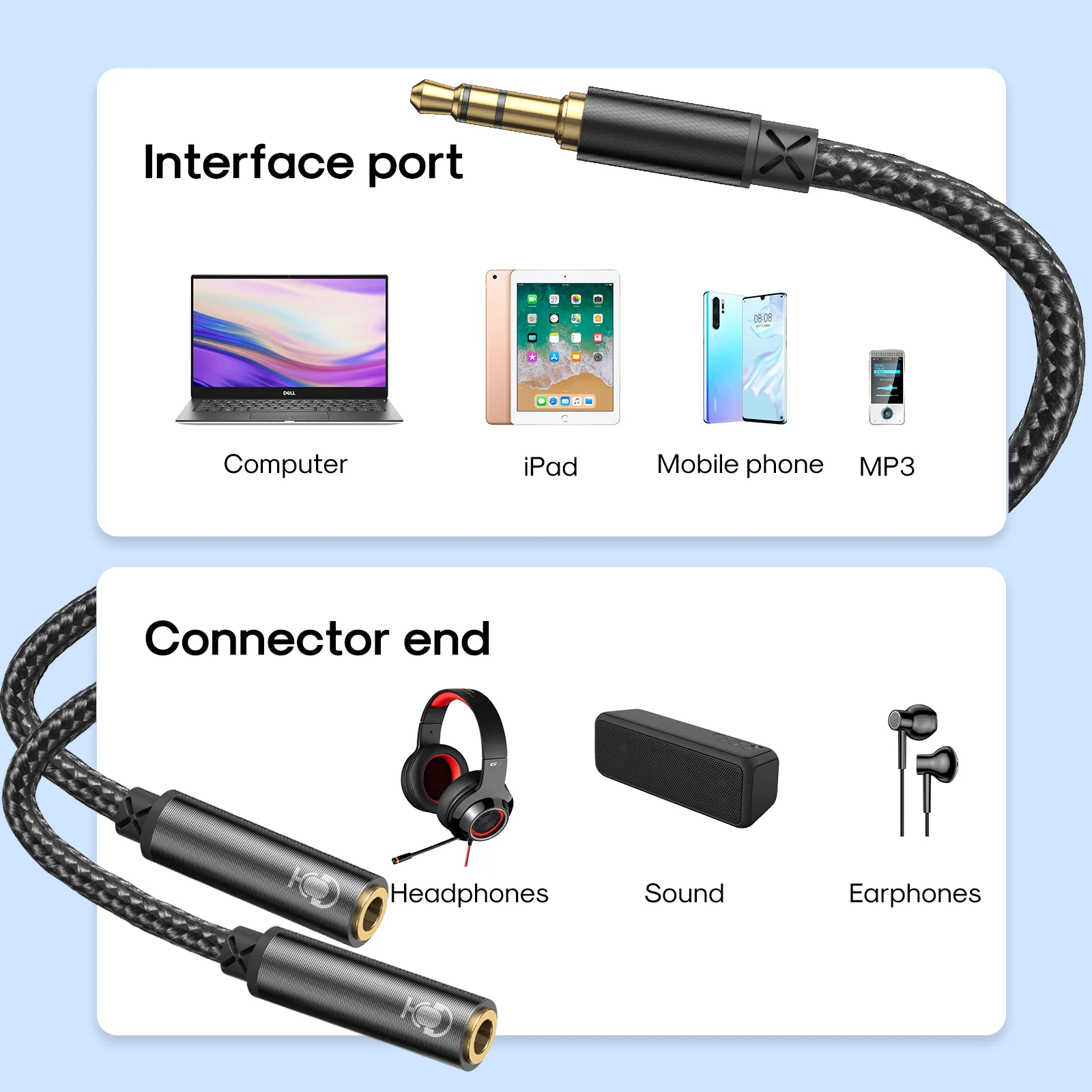 SY-A04 Headphone male to 2-female Y-splitter audio cable 0.2m-black - Image 4