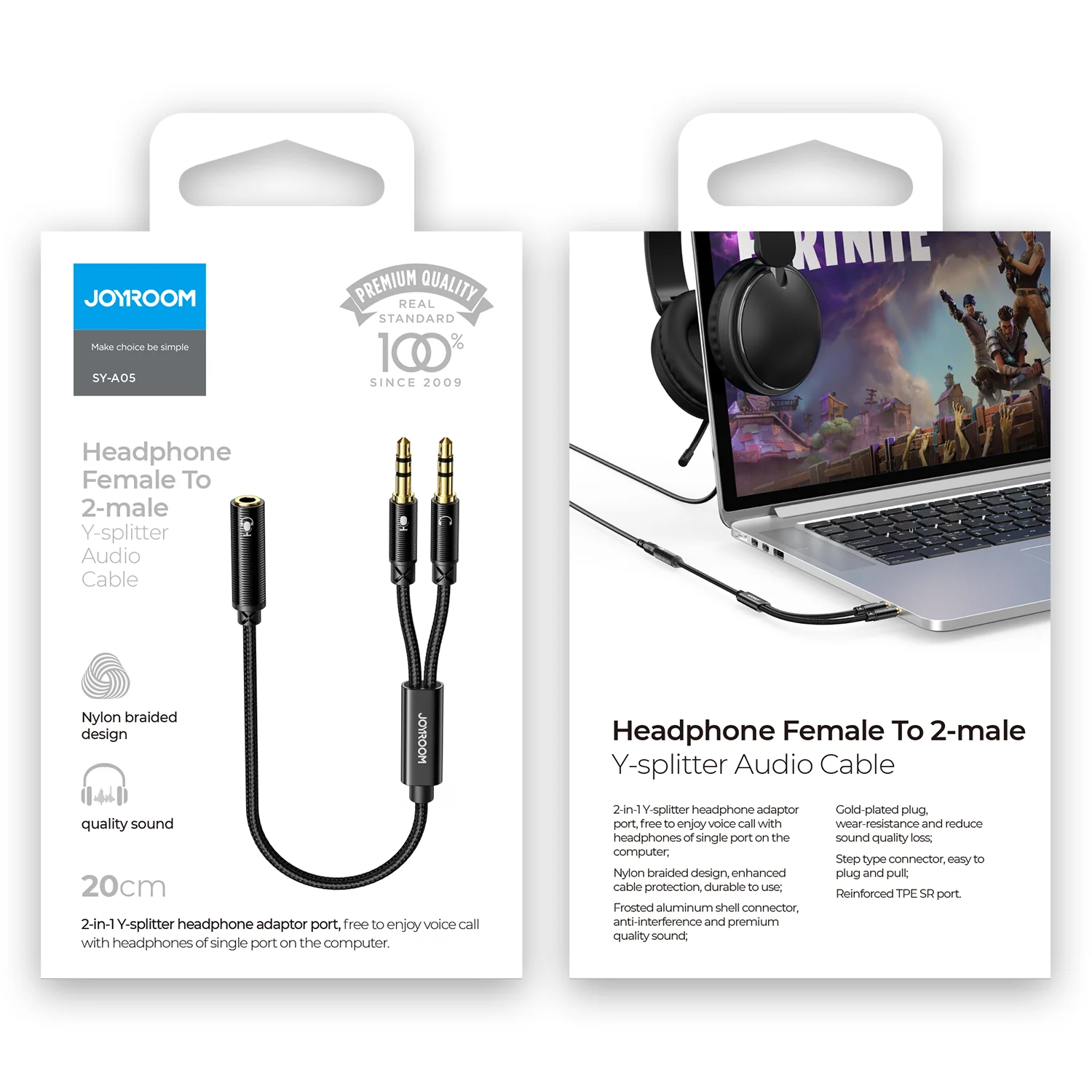 SY-A05 Headphone female to 2-male Y-splitter audio cable 0.2m-black - Image 6