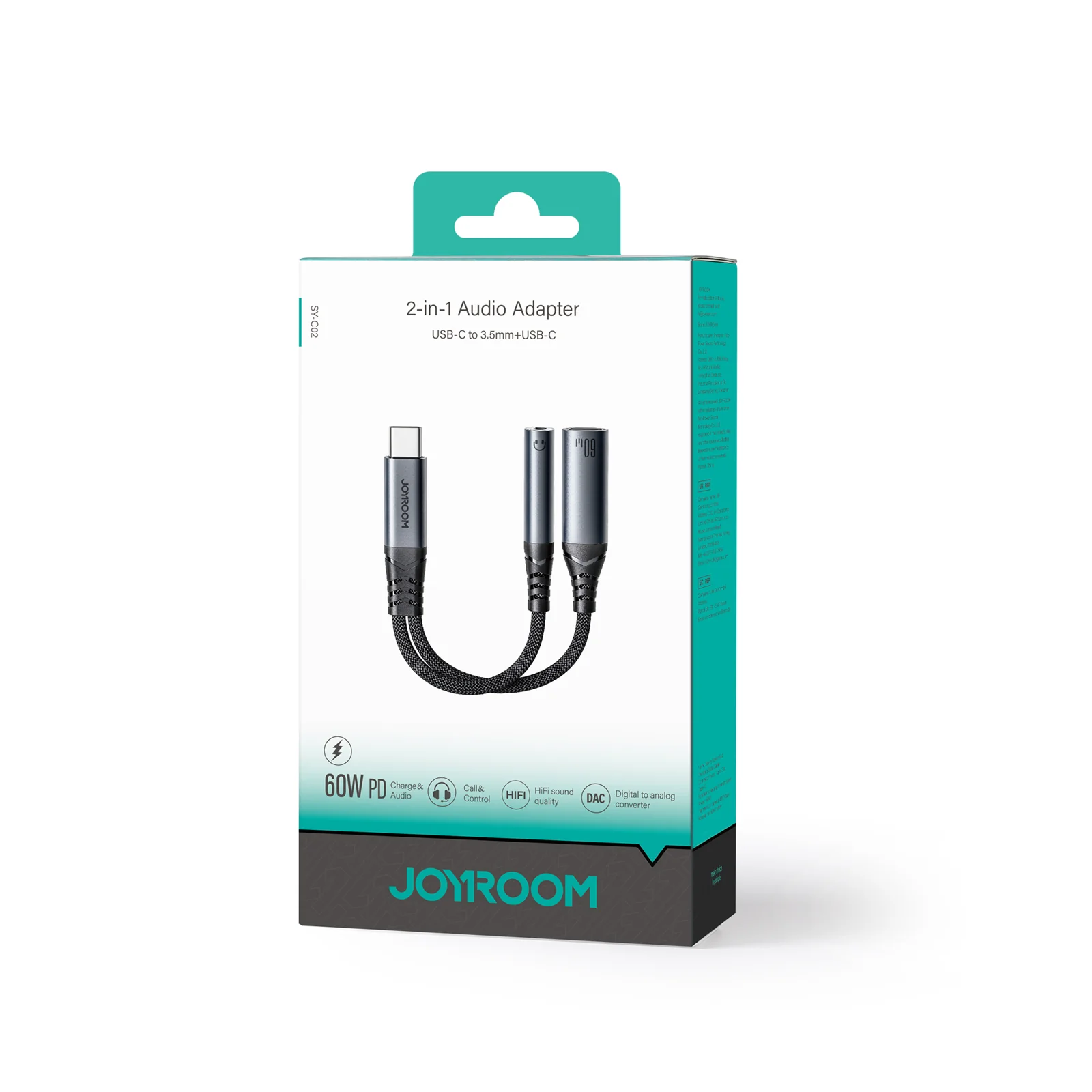 SY-C02 Audio-Transfer Series 2-in-1 Audio Adapter (Type-C to 3.5mm+Type-C)-Black - Image 8