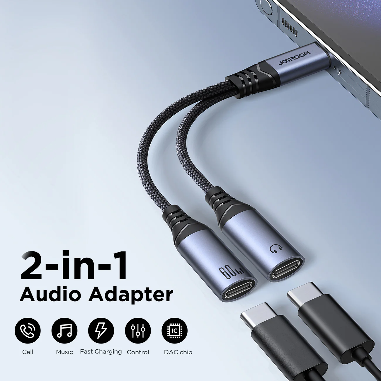 SY-C03 Audio-Transfer Series 2-in-1 Audio Adapter (Type-C to Dual Type-C)-Black - Image 2